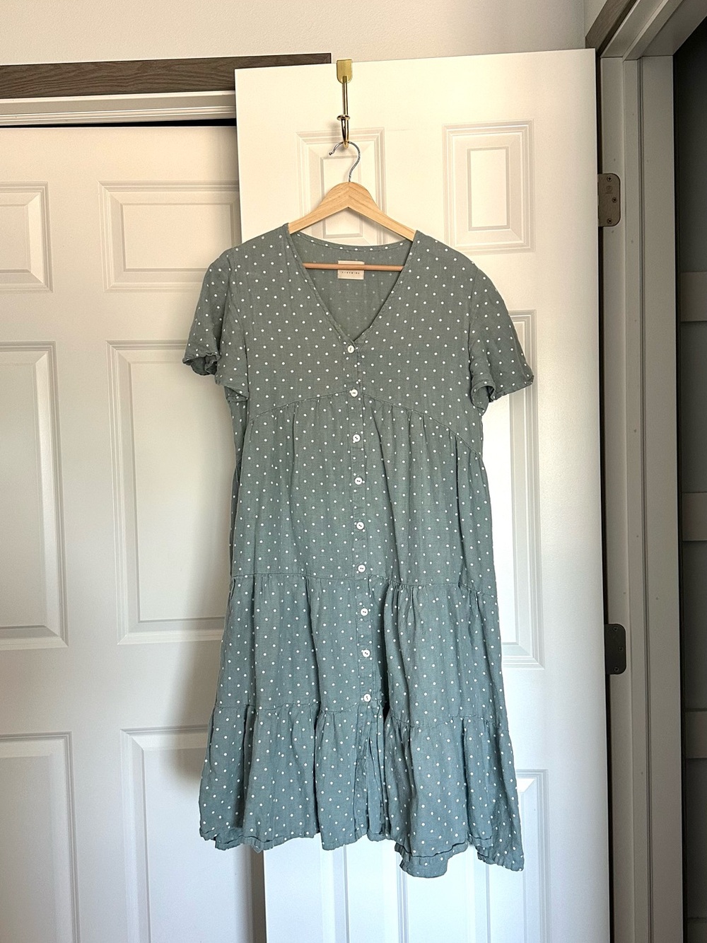 OffOn medium tiered polka dot linen midi dress